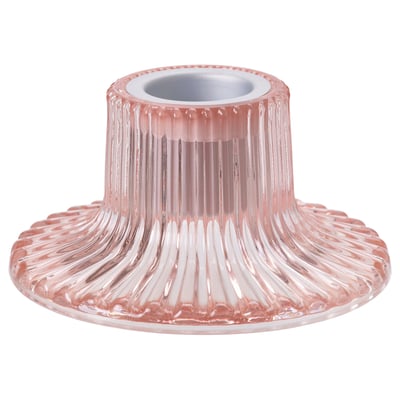 FINSMAK pink glass candlestick, ribbed, round base, elegant design, metal insert.