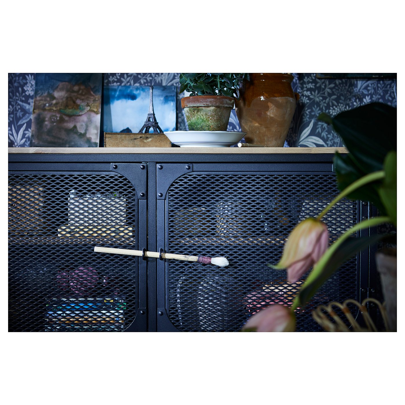 FJÄLLBO TV storage combination, black, 250x36x95 cm (983/8x141