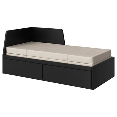 FLEKKE Day-bed w 2 drawers/2 mattresses, black-brown/Vannareid extra firm, 80x200 cm