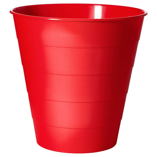 FNISS red plastic bin, cylindrical shape, ribbed design; durable, easy to clean.