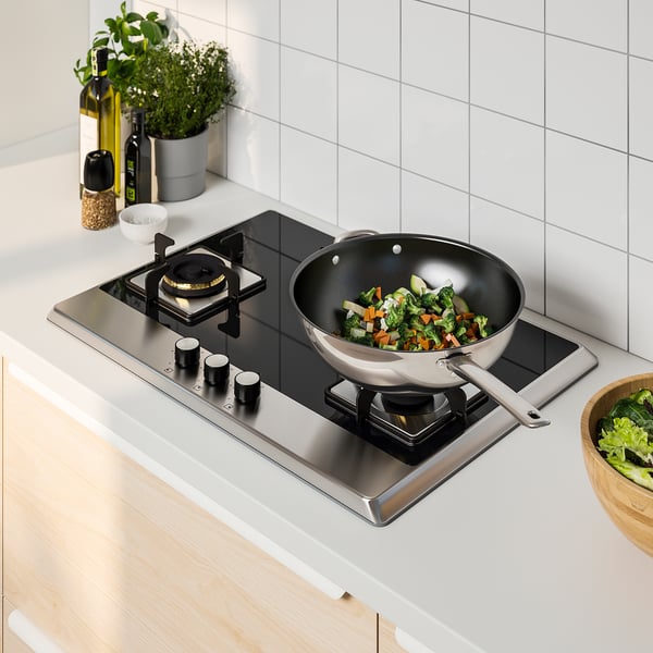 FÖRDJUPA Gas hob, black/stainless steel, 72 cm