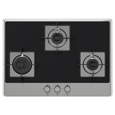 FÖRDJUPA Gas hob, black/stainless steel, 72 cm