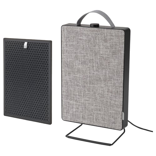 Black FÖRNUFTIG air purifier with handle, mesh philtre, and stand.