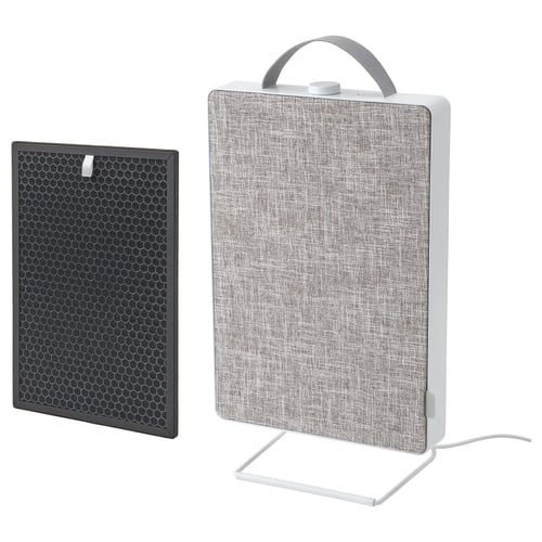 FÖRNUFTIG air purifier in grey fabric cover, portable, wall-mountable, plastic & fabric.