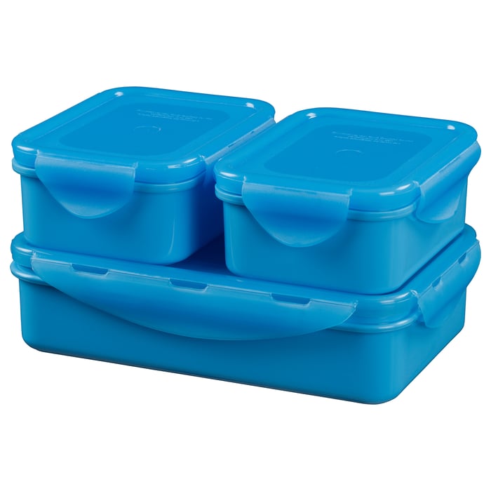 FULLASTAD Lunch box, set of 3, blue IKEA