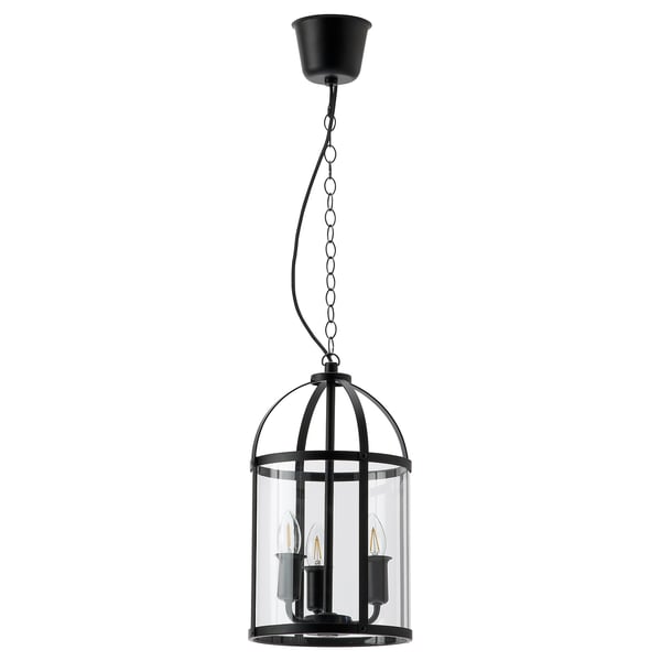 GALJON Pendant lamp, black/transparent glass, 25 cm