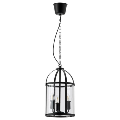 GALJON Pendant lamp, black/transparent glass, 25 cm