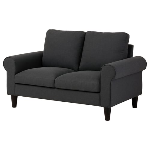 Dark grey GAMMALBYN sofa, upholstered fabric with rolled arms, recipes comfortable seating.