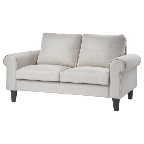 GAMMALBYN: compact grey sofa, soft back & arms, sturdy legs.