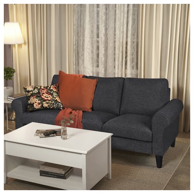 GAMMALBYN sofa, dark grey, plush upholstery, rolled arms, wooden legs.