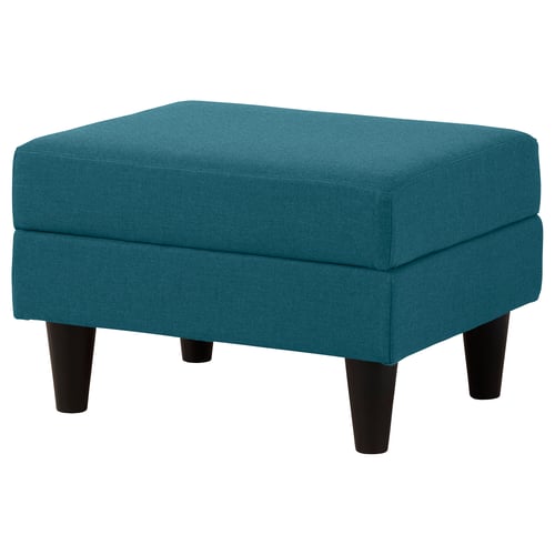 The gammalyn footstool is a green, rectangular ottoman with wooden legs.
