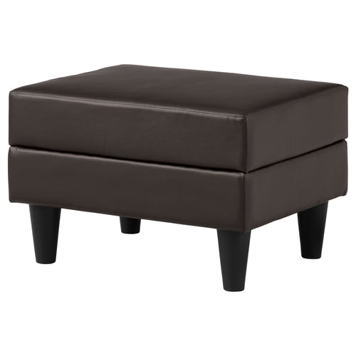 Gammalyn footstool: square black leather seat with tapered dark legs.
