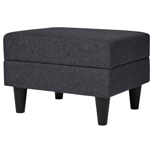 A gammalyn footstool, sleek and grey, featuring a rectangular shape with tapered black legs, perfect for resting feet.
