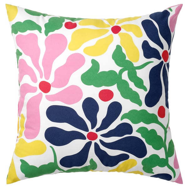 GLANSHÄGG pillow, floral design, multicoloured, square, recycled polyester.