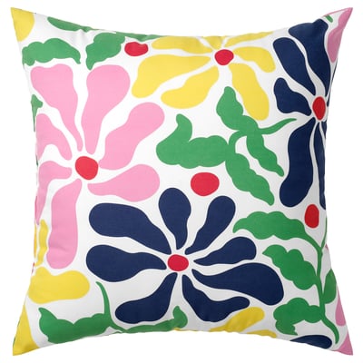 GLANSHÄGG pillow, floral design, multicoloured, square, recycled polyester.