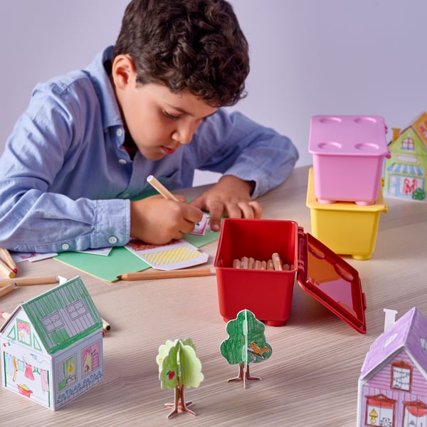 GLIS Box with lid, red pink/yellow, 17x10 cm