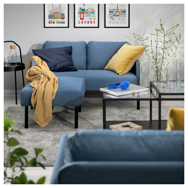 GLOSTAD 2-seat sofa with chaise longue, Knisa medium blue