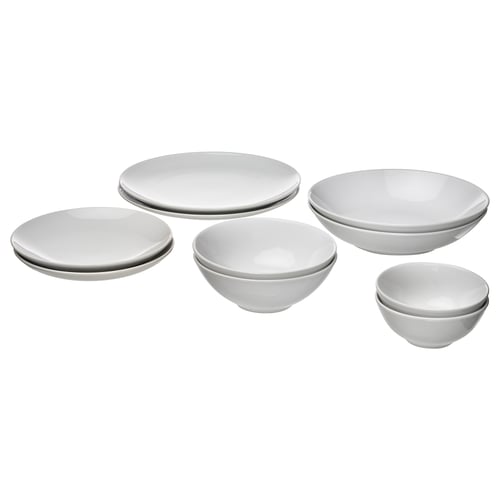 GODMIDDAG white dinnerware set, includes plates and bowls, classic design.