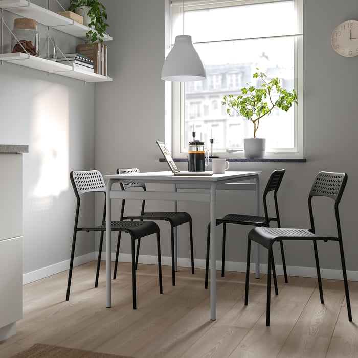 GRÅSALA / ADDE table and 4 chairs, grey grey/black, 110 cm (431/4") IKEA