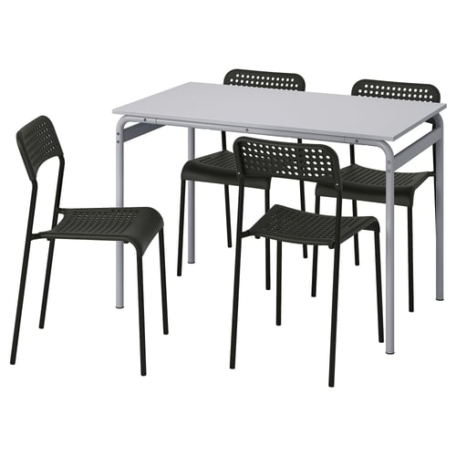 GRÅSALA / ADDE table and 4 chairs, grey grey/black, 110 cm (431/4") IKEA