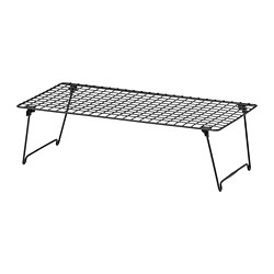 A black GREJIG shoe rack with a grid design and foldable legs made of steel and polyethylene coating.