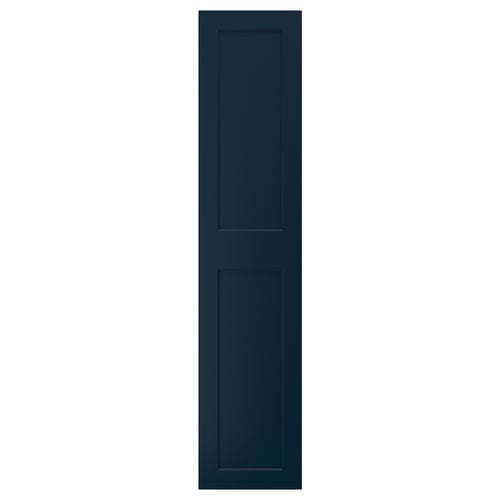 Dark blue GRIMO cabinet door, two-panel design, fiberboard, soft-close hinge.