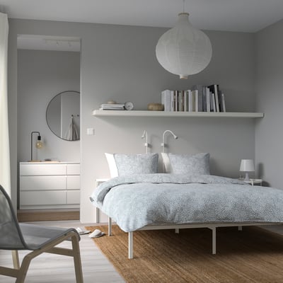 GRIMSBU Bed frame, white/Luröy, 140x200 cm
