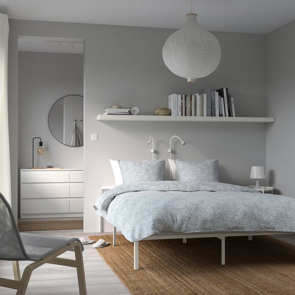 GRIMSBU Bed frame, white, 140x200 cm
