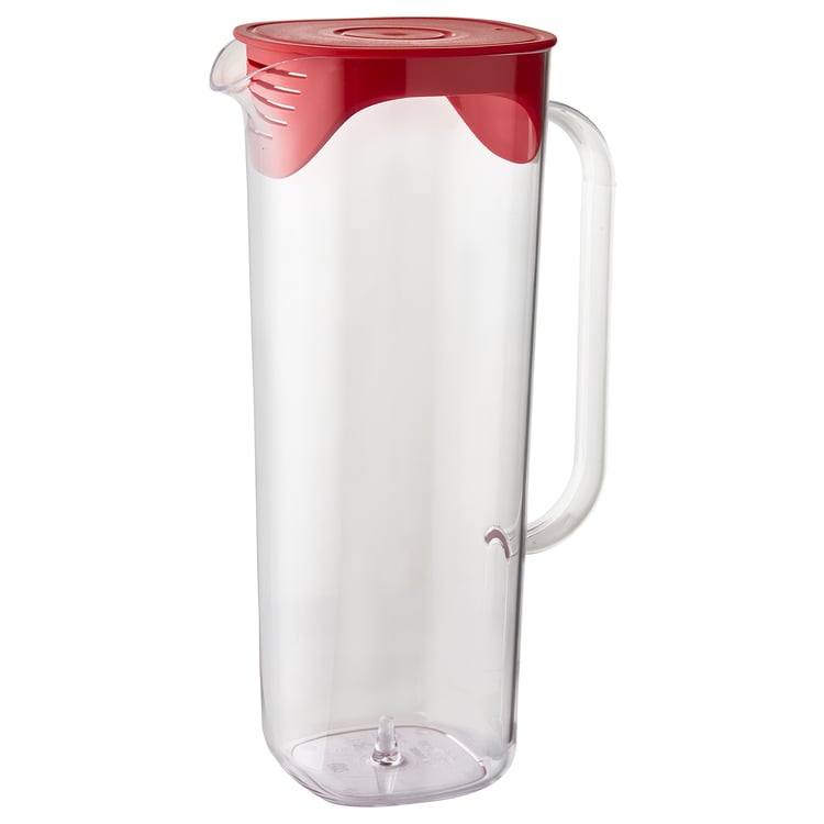 GRUMLIG Jug with lid, red, transparent IKEA
