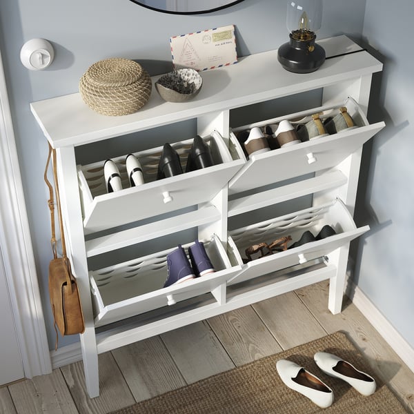 GULLABERG Shoe cabinet with 4 compartments, white, 105x22x107 cm