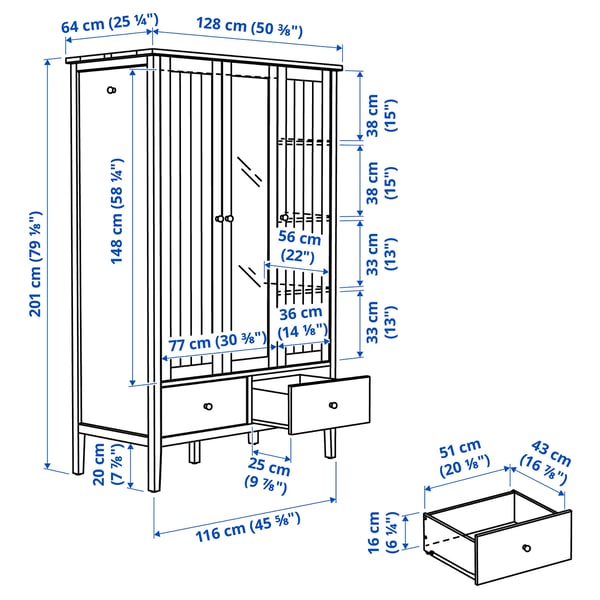 GULLABERG Wardrobe, grey, 128x64x201 cm