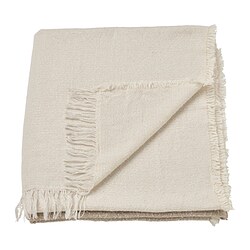 Gunnemör throw blanket in off-white, recycled polyester, rectangular shape, fringed edges.