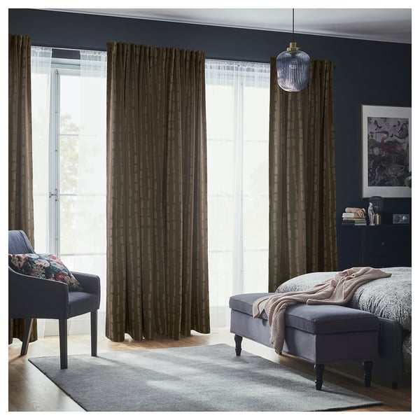 HÄCKBERBERIS Room darkening curtains, 1 pair, beige, 145x250 cm