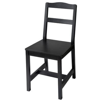 Black HÄGERNÄS chair, simple design, rectangular seat, four legs, wooden construction.