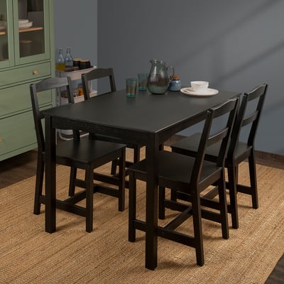 HÄGERNÄS: black, rectangular dining table. Seats 4. Solid mango wood, sleek design. Fits small spaces.