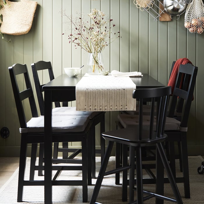 HÄGERNÄS table and 4 chairs, black stained pine - IKEA