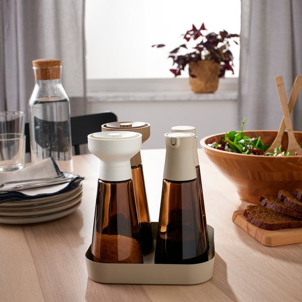 HALVTOM Bottle with pour spout, glass/brown, 19 cm