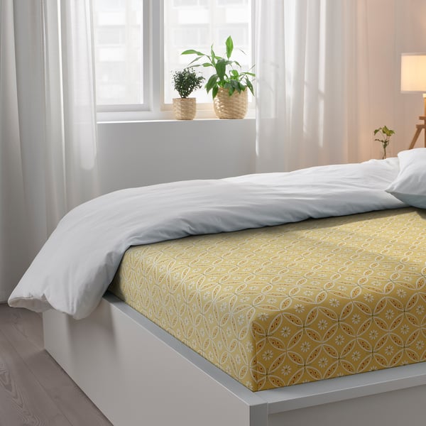 HAMNSENAP Flat sheet and 2 pillowcase, yellow/multicolour, 240x260/50x80 cm