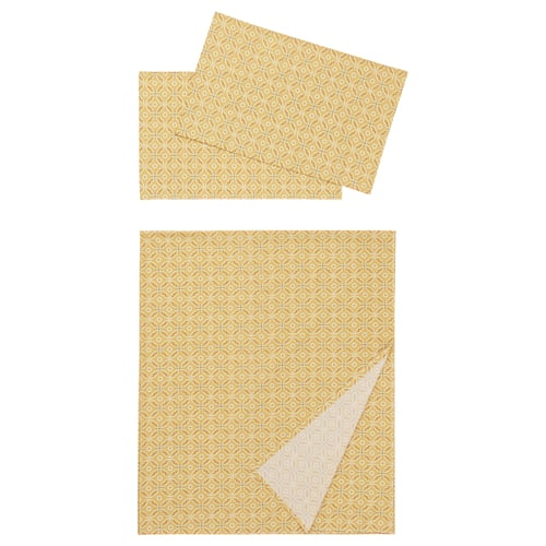 Yellow geometric floral bedding set with moisture-absorbent cotton and viscose fabric.