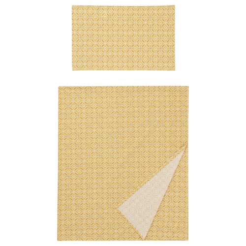 Gold geometric floral flat sheet & pillowcase set. 54% cotton, 46% viscose. Soft & elegant.