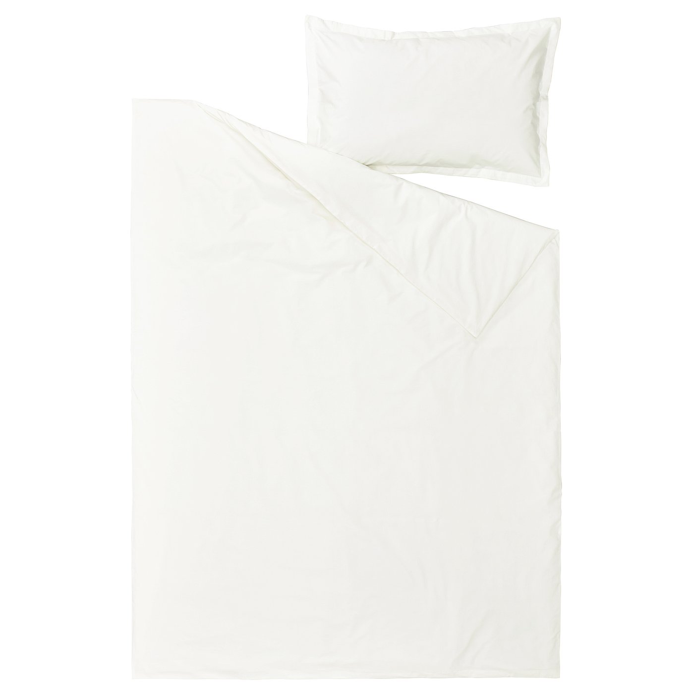 A crisp white bed linen set, including a duvet cover and pillowcase, made of 100% cotton.