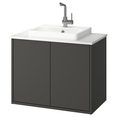 HAVBÄCK / ORRSJÖN Wash-stnd w doors/wash-basin/tap, dark grey/white marble effect, 82x49x71 cm