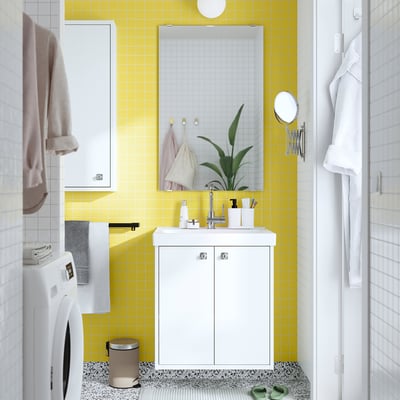 HAVBÄCK / ORRSJÖN Wash-stnd w doors/wash-basin/tap, white, 62x49x69 cm