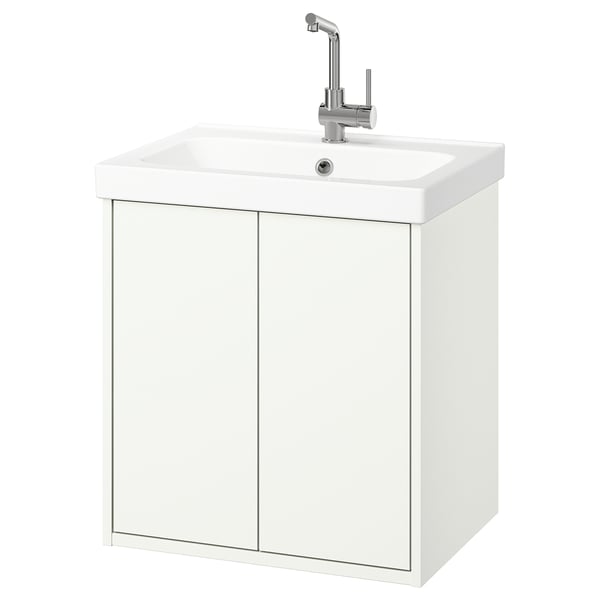 HAVBÄCK / ORRSJÖN Wash-stnd w doors/wash-basin/tap, white, 62x49x69 cm