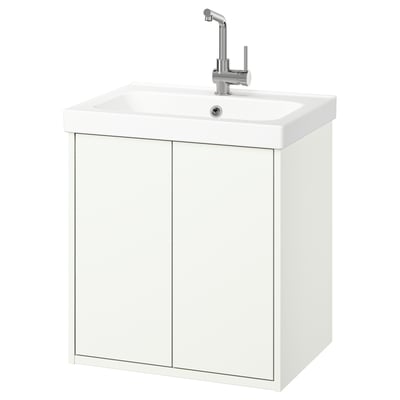 HAVBÄCK / ORRSJÖN Wash-stnd w doors/wash-basin/tap, white, 62x49x69 cm