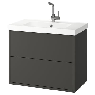 HAVBÄCK / ORRSJÖN Wash-stnd w drawers/wash-basin/tap, dark grey, 82x49x69 cm