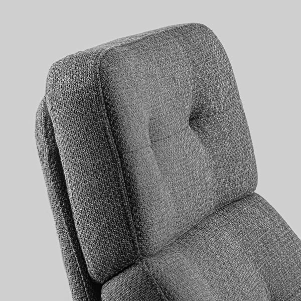Close-up of HAVBERG chairs plush, textured backrest. Soft, durable grey fabric promises comfort.