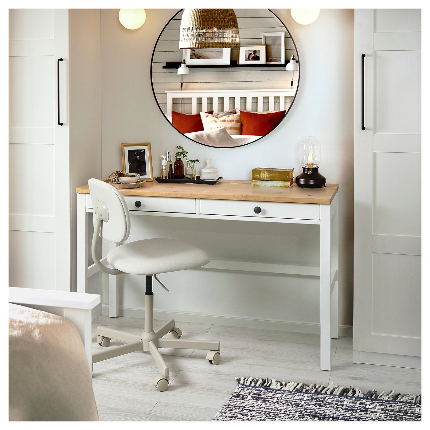 HEMNES desk with 2 drawers, white stain/light brown, 120x47 cm
