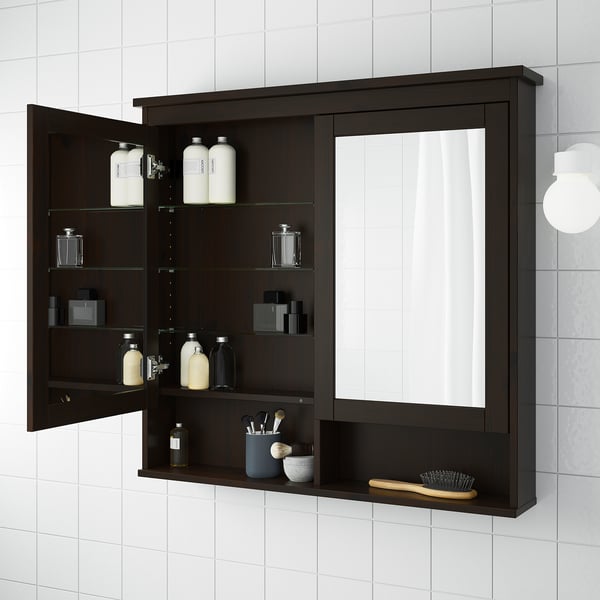HEMNES Mirror with 2 doors blackbrown stain IKEA