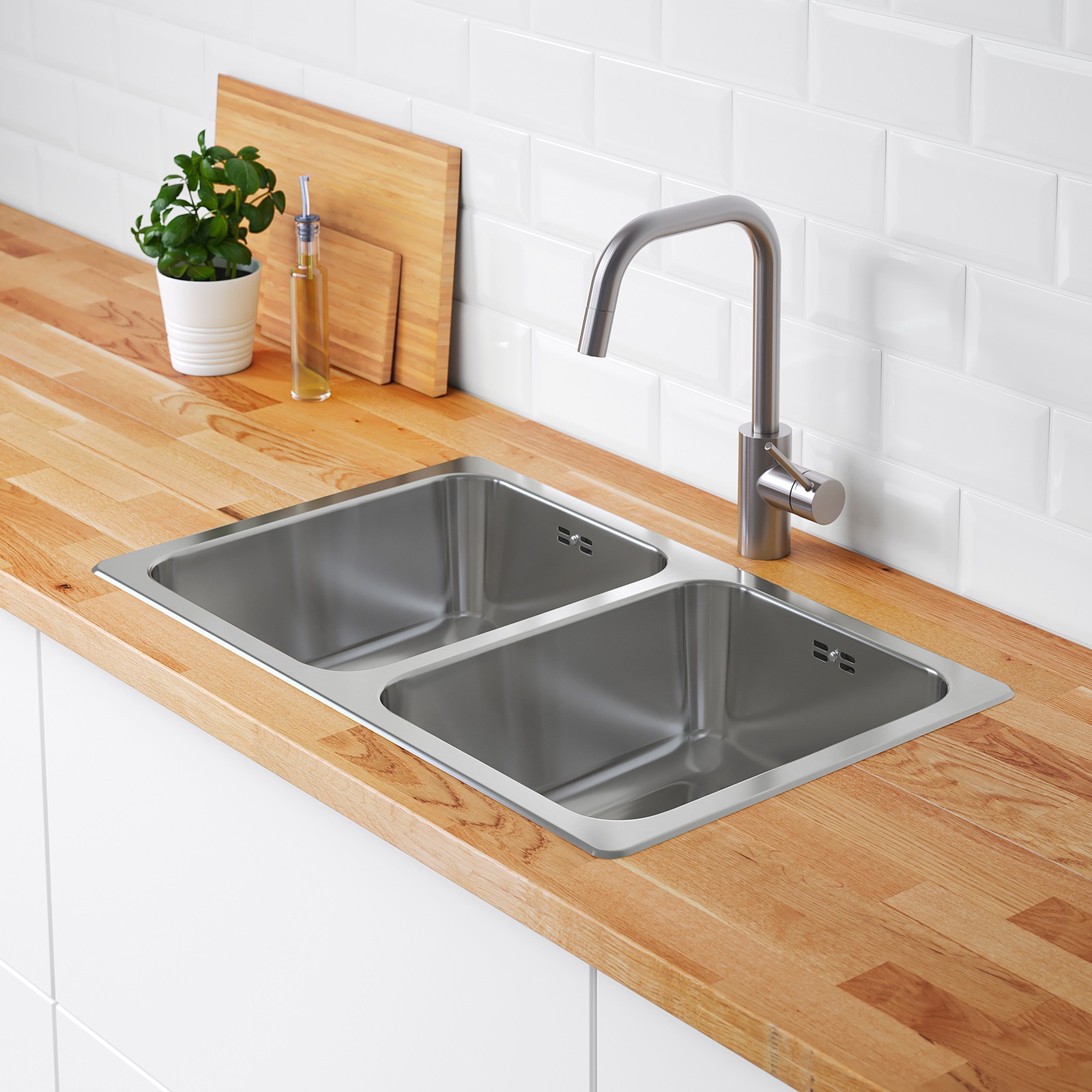 HILLESJÖN Inset sink, 2 bowls, stainless steel IKEA